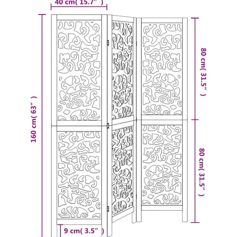 vidaXL Divisores De Ambientes-Biombo separador de 3 paneles madera maciza Paulownia blanco