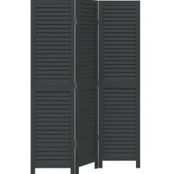 vidaXL Divisores De Ambientes-Biombo separador de 3 paneles madera maciza Paulownia negro