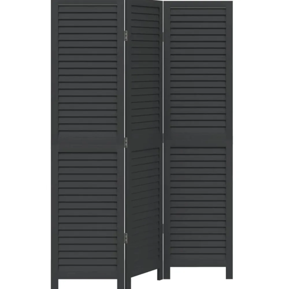 vidaXL Divisores De Ambientes-Biombo separador de 3 paneles madera maciza Paulownia negro