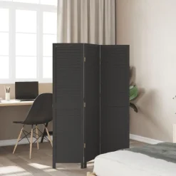 vidaXL Divisores De Ambientes-Biombo separador de 3 paneles madera maciza Paulownia negro