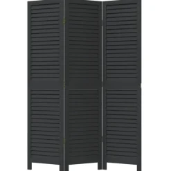 vidaXL Divisores De Ambientes-Biombo separador de 3 paneles madera maciza Paulownia negro