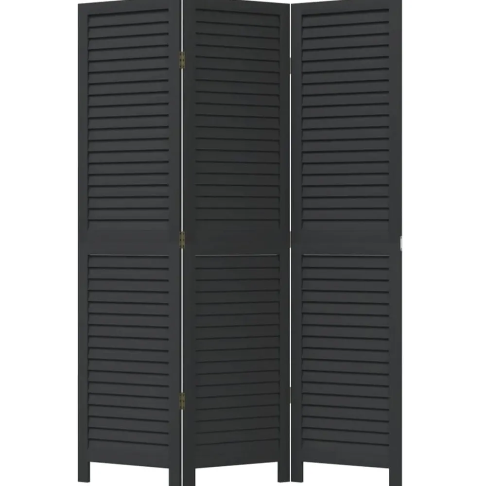 vidaXL Divisores De Ambientes-Biombo separador de 3 paneles madera maciza Paulownia negro