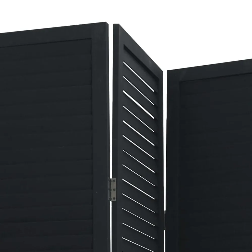 vidaXL Divisores De Ambientes-Biombo separador de 3 paneles madera maciza Paulownia negro