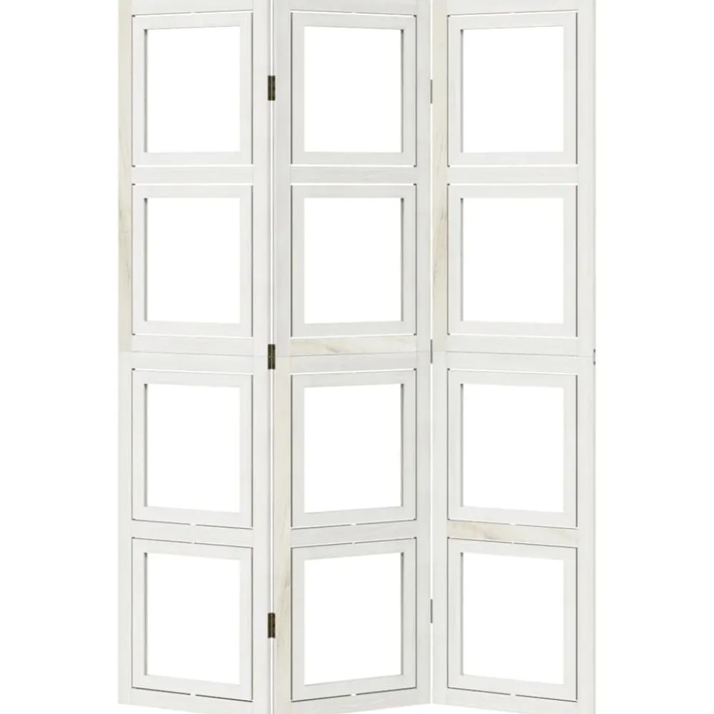 vidaXL Divisores De Ambientes-Biombo separador de 3 paneles madera maciza Paulownia blanco