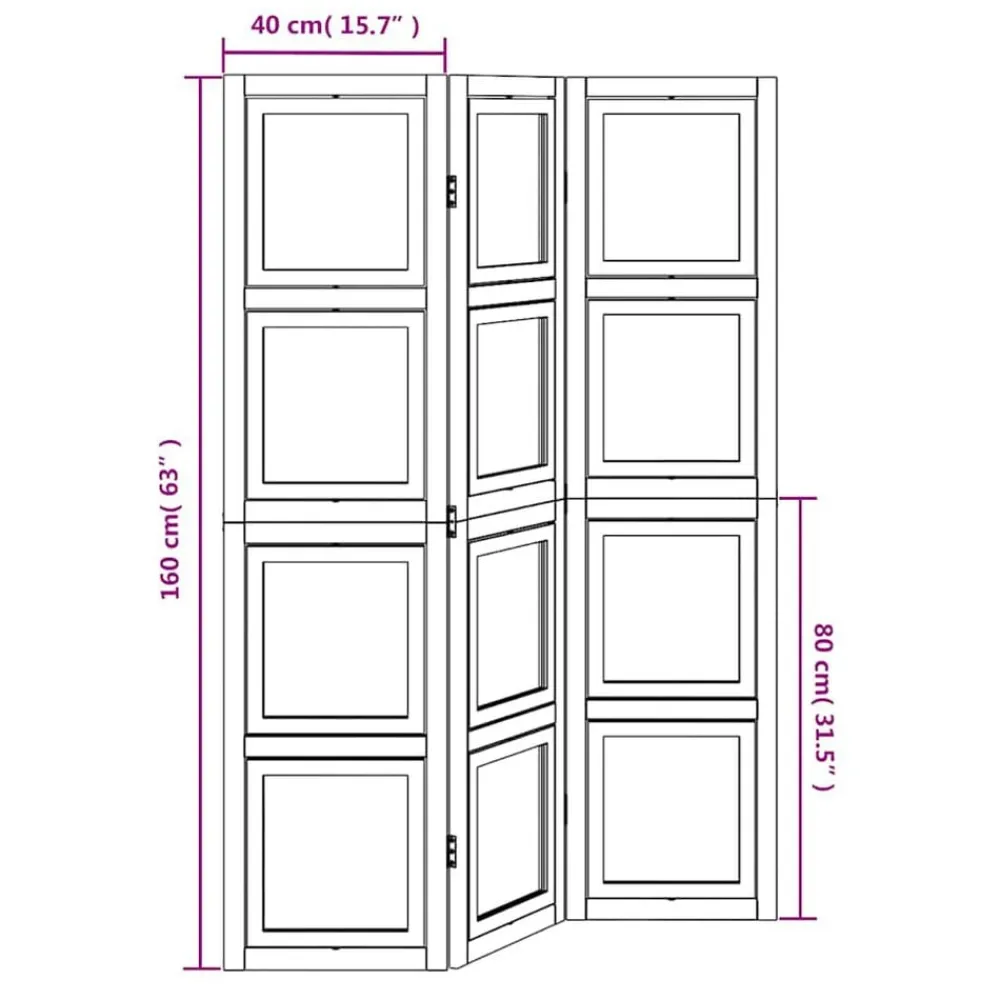 vidaXL Divisores De Ambientes-Biombo separador de 3 paneles madera maciza Paulownia blanco
