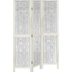 vidaXL Divisores De Ambientes-Biombo separador de 3 paneles madera maciza Paulownia blanco