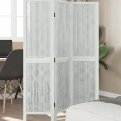 vidaXL Divisores De Ambientes-Biombo separador de 3 paneles madera maciza Paulownia blanco