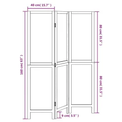 vidaXL Divisores De Ambientes-Biombo separador de 3 paneles madera maciza Paulownia blanco