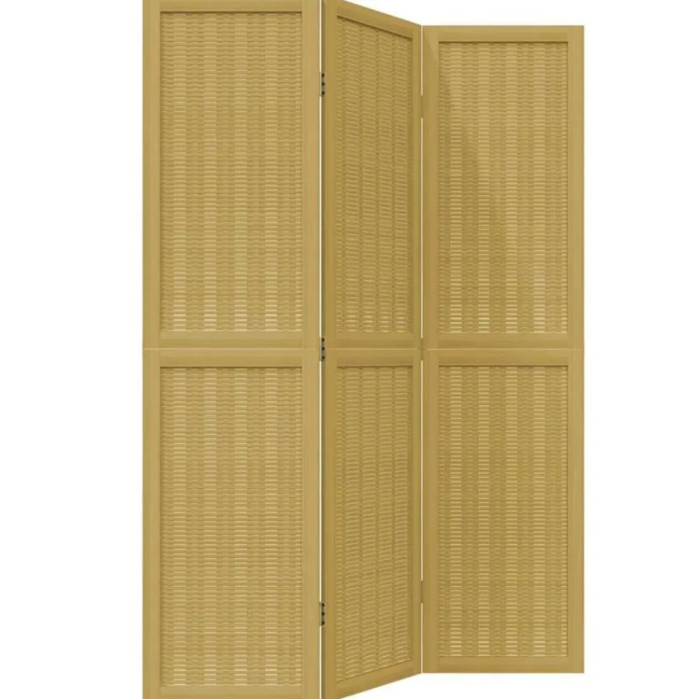 vidaXL Biombo separador de 3 paneles madera maciza paulownia marrón Clearance