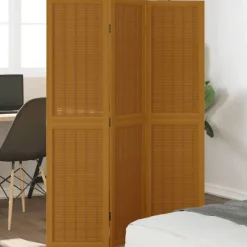 vidaXL Biombo separador de 3 paneles madera maciza paulownia marrón Clearance