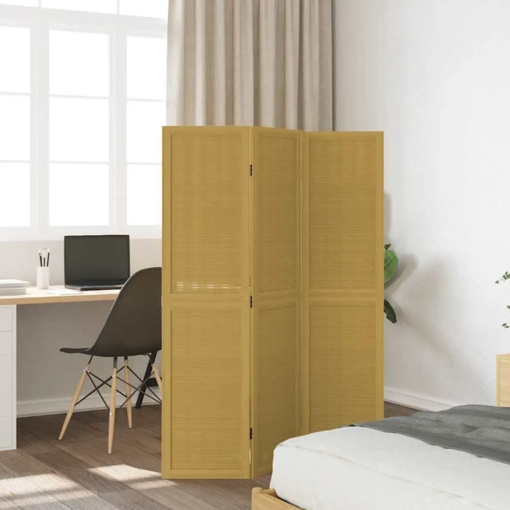 vidaXL Biombo separador de 3 paneles madera maciza paulownia marrón Clearance