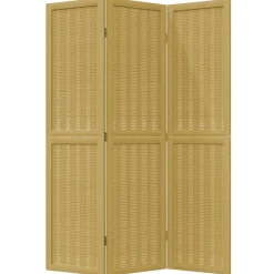 vidaXL Biombo separador de 3 paneles madera maciza paulownia marrón Clearance