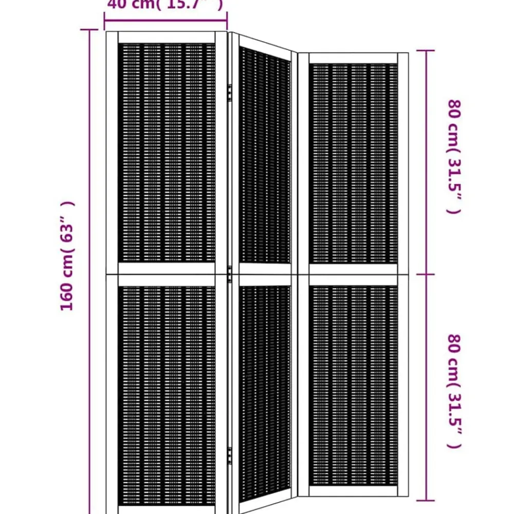 vidaXL Biombo separador de 3 paneles madera maciza paulownia marrón Clearance