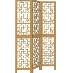 vidaXL Biombo separador de 3 paneles madera maciza paulownia marrón