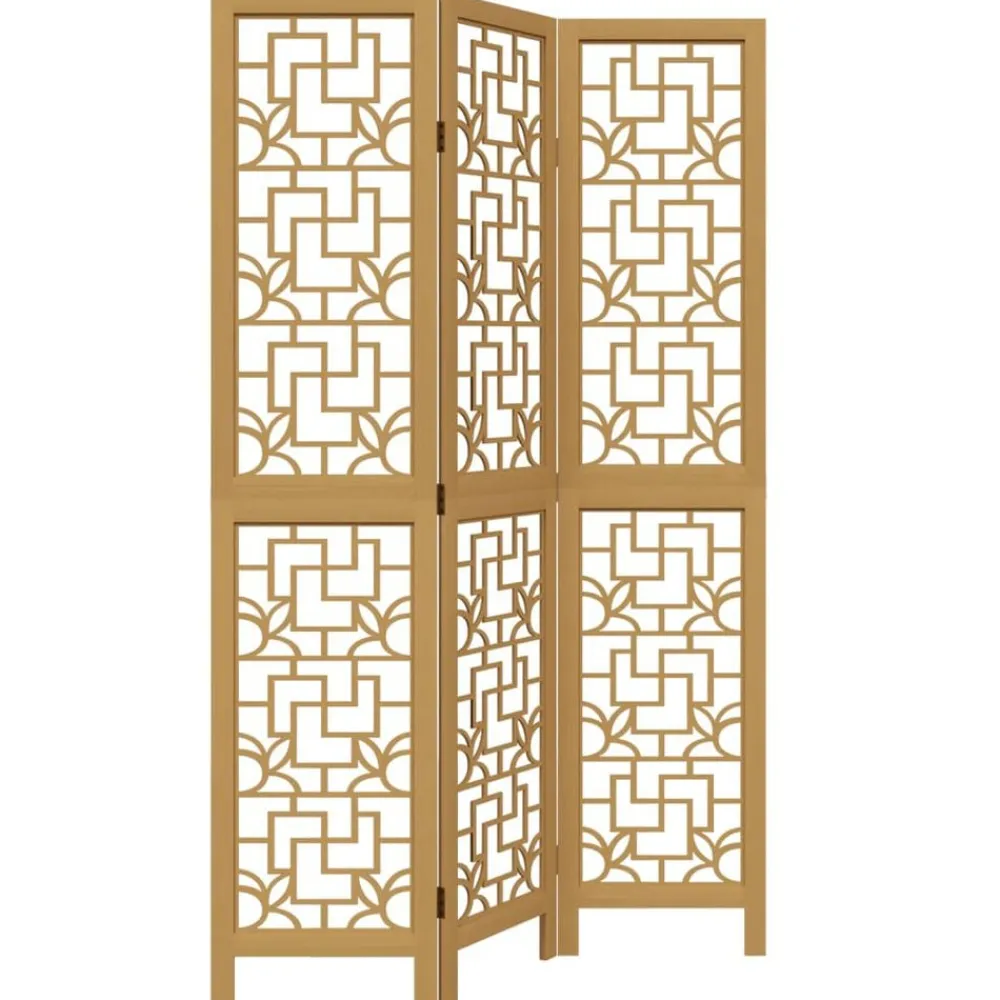 vidaXL Biombo separador de 3 paneles madera maciza paulownia marrón