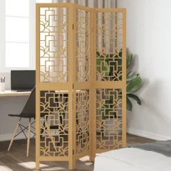 vidaXL Biombo separador de 3 paneles madera maciza paulownia marrón