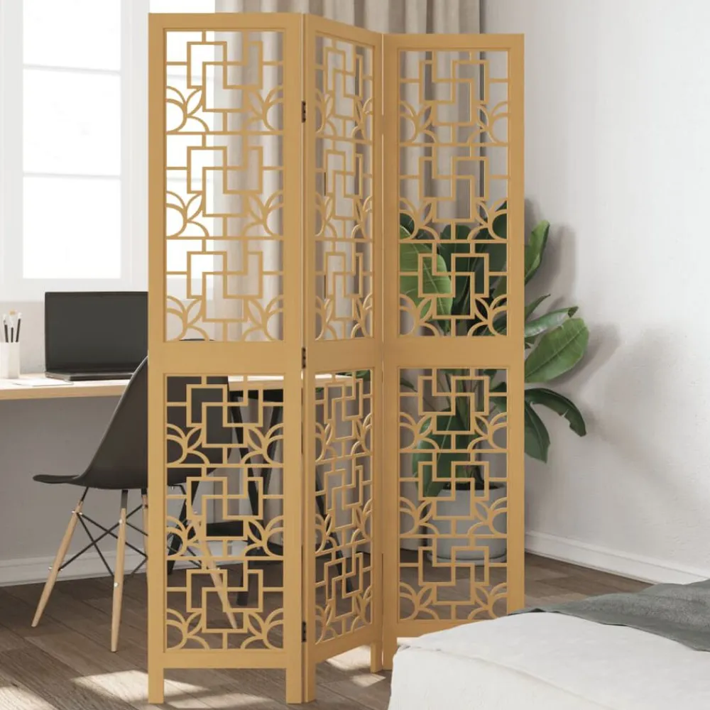 vidaXL Biombo separador de 3 paneles madera maciza paulownia marrón