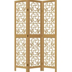 vidaXL Biombo separador de 3 paneles madera maciza paulownia marrón