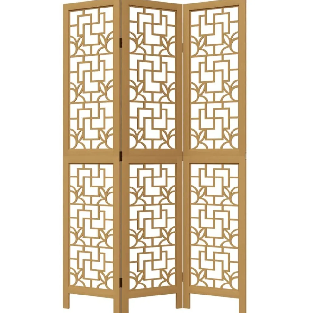 vidaXL Biombo separador de 3 paneles madera maciza paulownia marrón