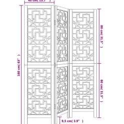 vidaXL Biombo separador de 3 paneles madera maciza paulownia marrón