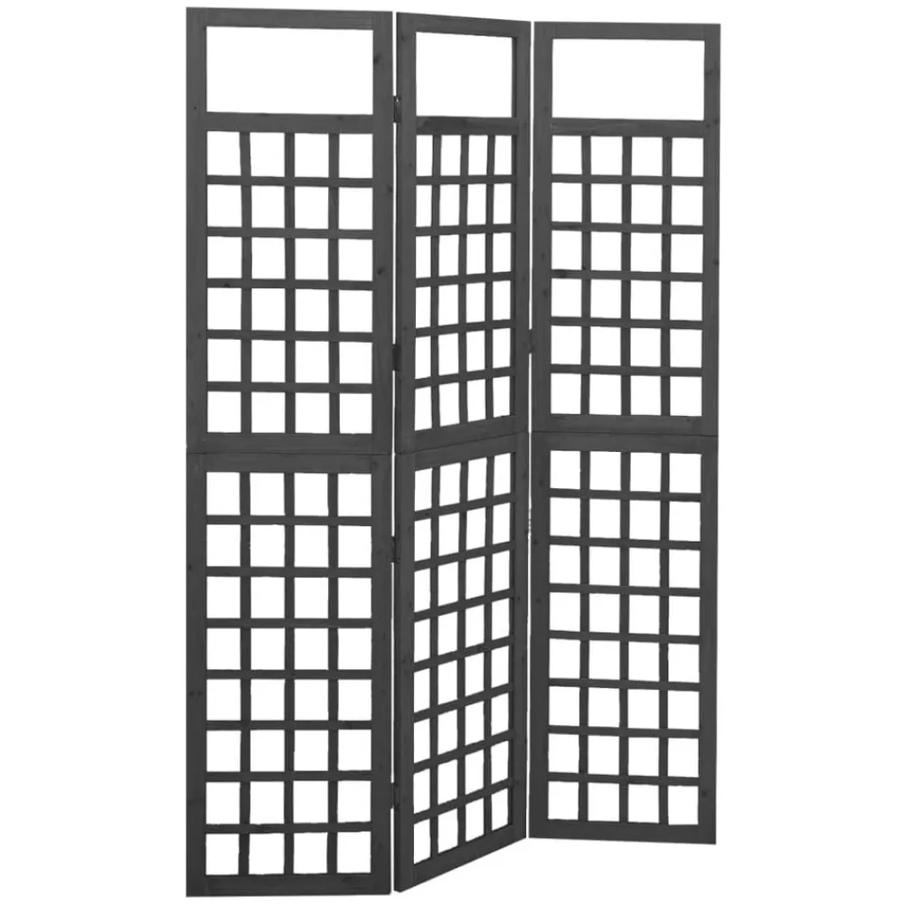 vidaXL Biombo/Enrejado de 3 paneles madera de abeto 121x180 cm Negro Discount