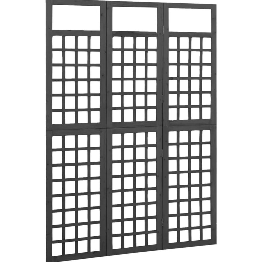 vidaXL Biombo/Enrejado de 3 paneles madera de abeto 121x180 cm Negro Discount