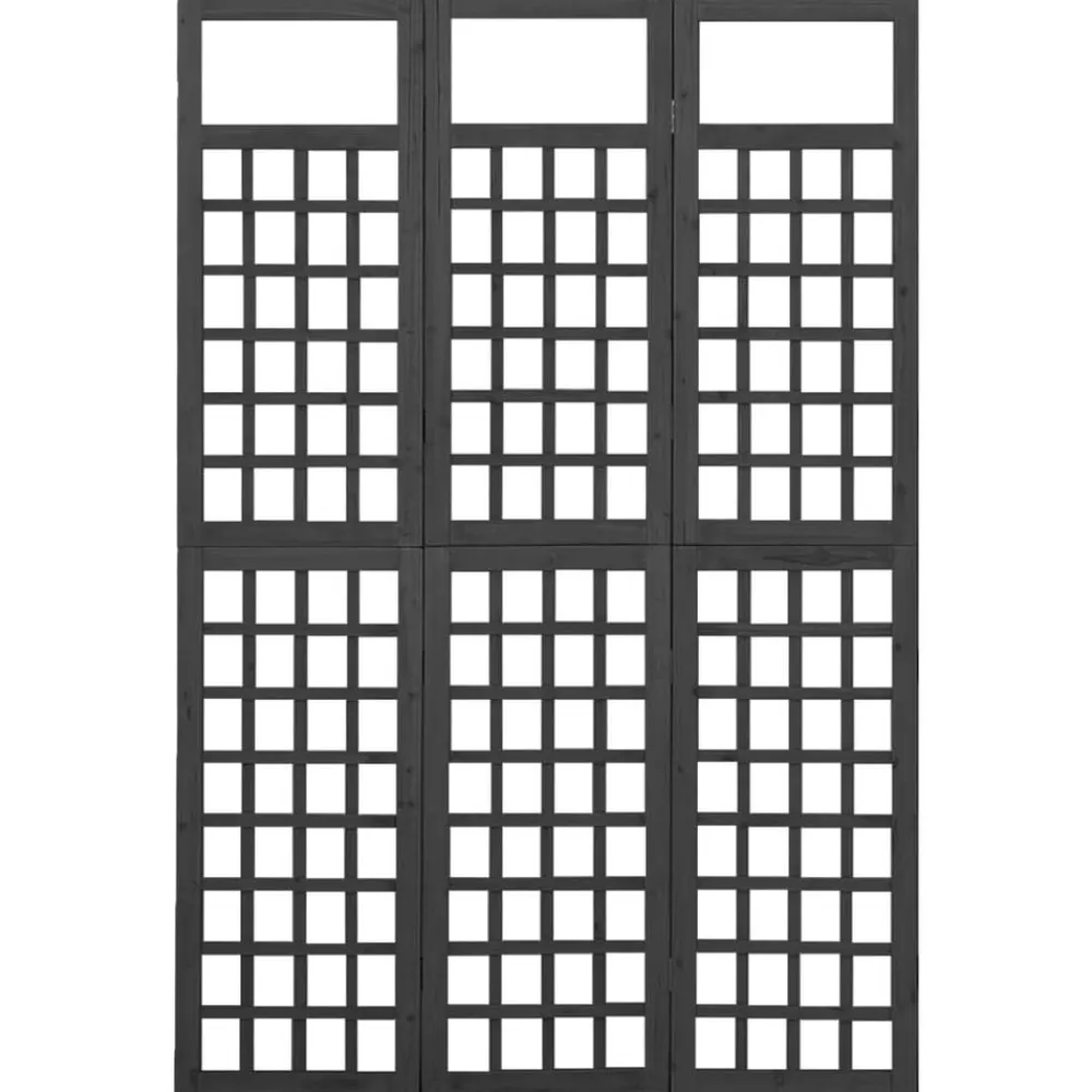 vidaXL Biombo/Enrejado de 3 paneles madera de abeto 121x180 cm Negro Discount