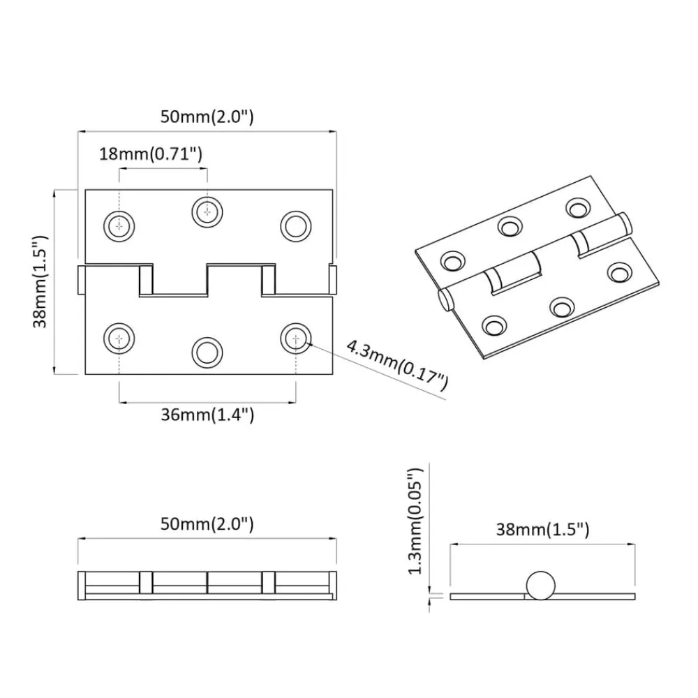 vidaXL Bisagra 2 pcs Plateado 50 x 38 x 1,3 mm Acero Discount