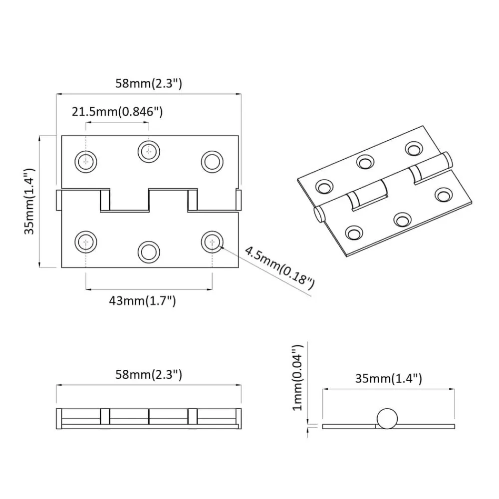 vidaXL Bisagra Liso 2 pcs Plateado 58 x 35 x 1 mm Acero Sale