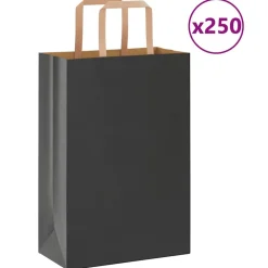 vidaXL Bolsas de papel con asas 250 uds negra 21x11x31 cm Negro Clearance