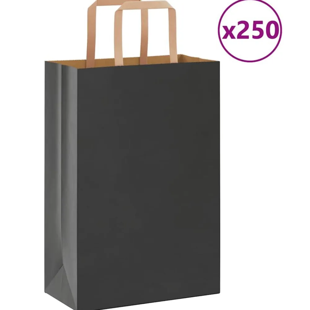 vidaXL Bolsas de papel con asas 250 uds negra 21x11x31 cm Negro Clearance