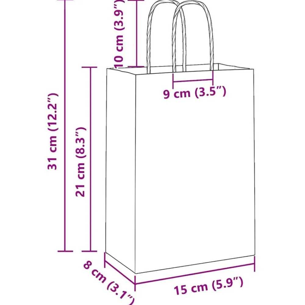vidaXL Arte Y Ocio-Bolsas de papel con asas 50 uds 15x8x21 cm
