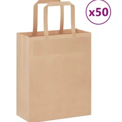vidaXL Arte Y Ocio-Bolsas de papel con asas 50 uds marrón 18x8x22 cm