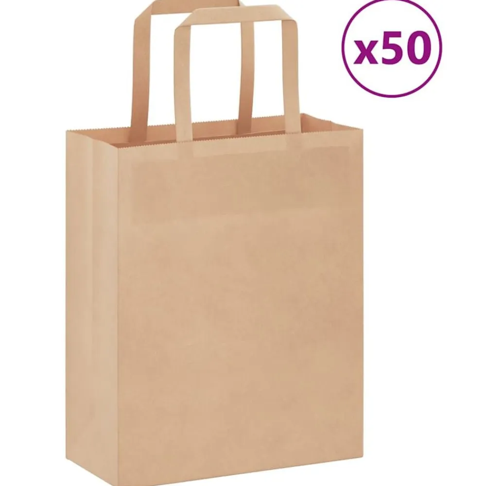 vidaXL Arte Y Ocio-Bolsas de papel con asas 50 uds marrón 18x8x22 cm