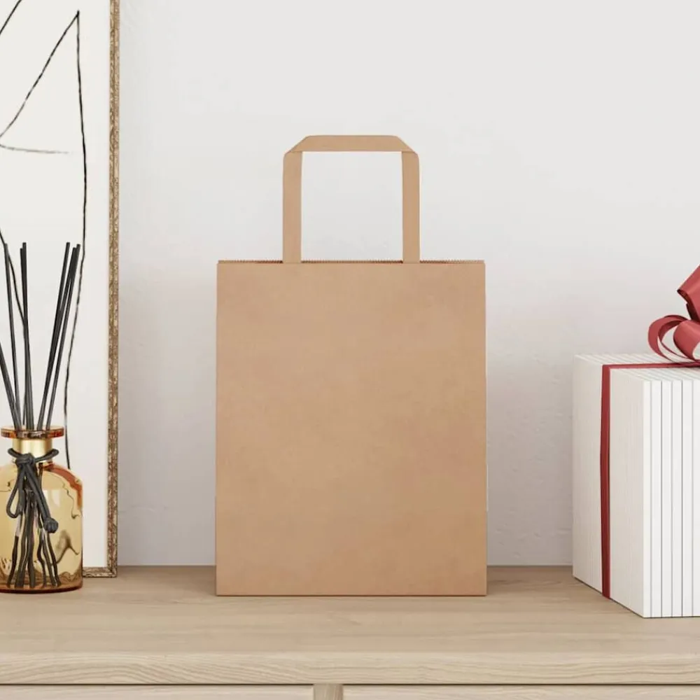 vidaXL Arte Y Ocio-Bolsas de papel con asas 50 uds marrón 18x8x22 cm