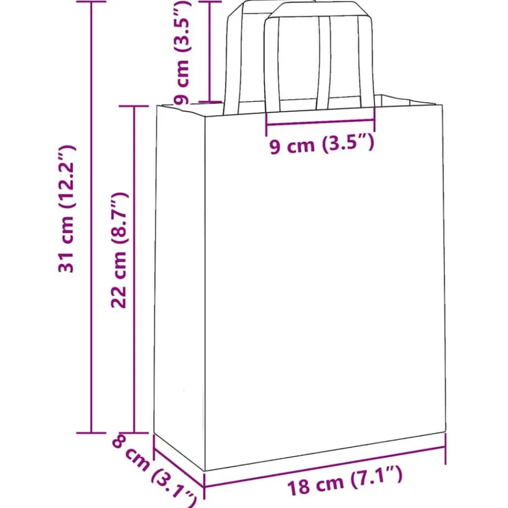 vidaXL Arte Y Ocio-Bolsas de papel con asas 50 uds marrón 18x8x22 cm