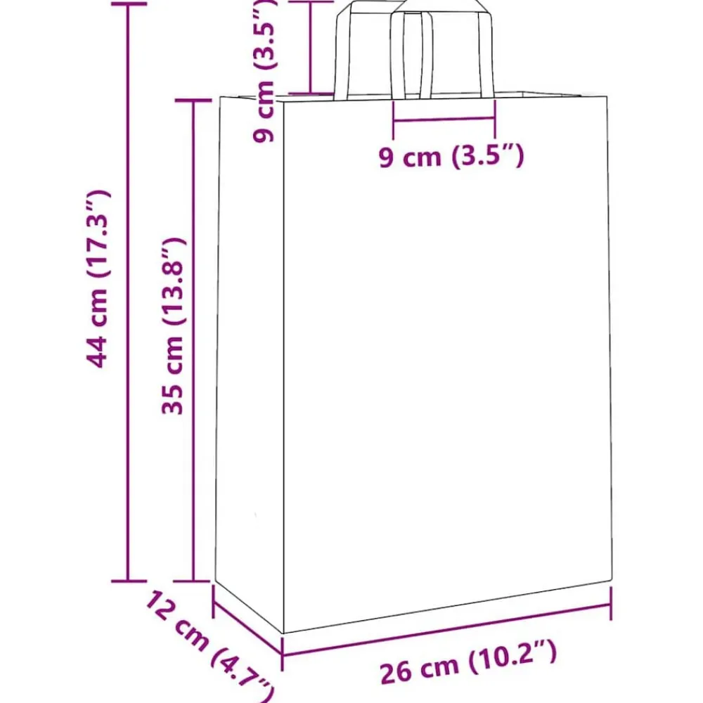vidaXL Arte Y Ocio-Bolsas de papel con asas 250 uds 26x12x35 cm