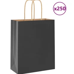 vidaXL Bolsas de papel con asas 250 uds negra 18x8x22 cm Negro Best