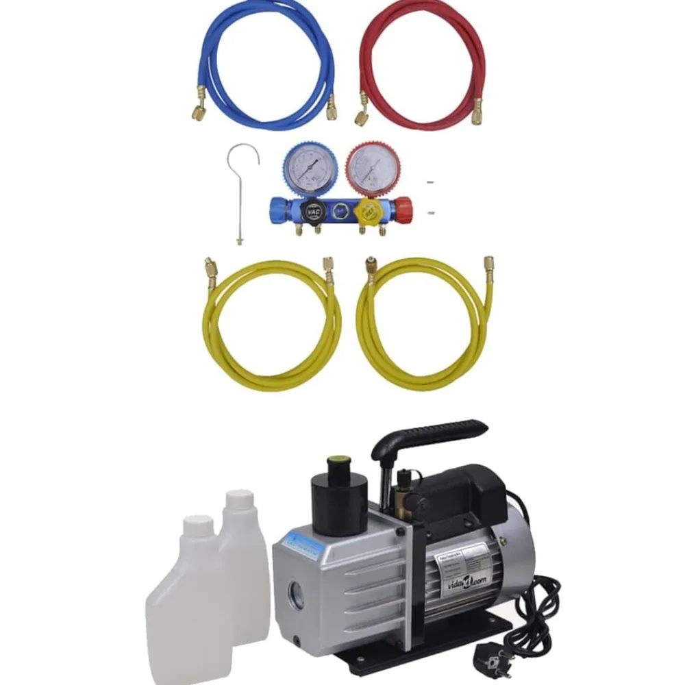 vidaXL Accesorios Para Electrodomésticos-Bomba de vacío set de manómetros 4 vías para aire acondicionado