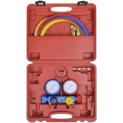 vidaXL Accesorios Para Electrodomésticos-Bomba de vacío una etapa y manómetro colector cuatridireccional