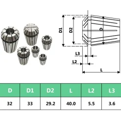 vidaXL Herramientas-Boquilla de sujeción ER32 19 pzas Set herramientas de torneado