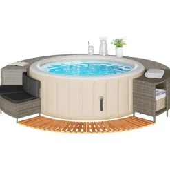 vidaXL Piscina Y Spa-Borde bañera hidromasaje madera acacia y ratán sintético