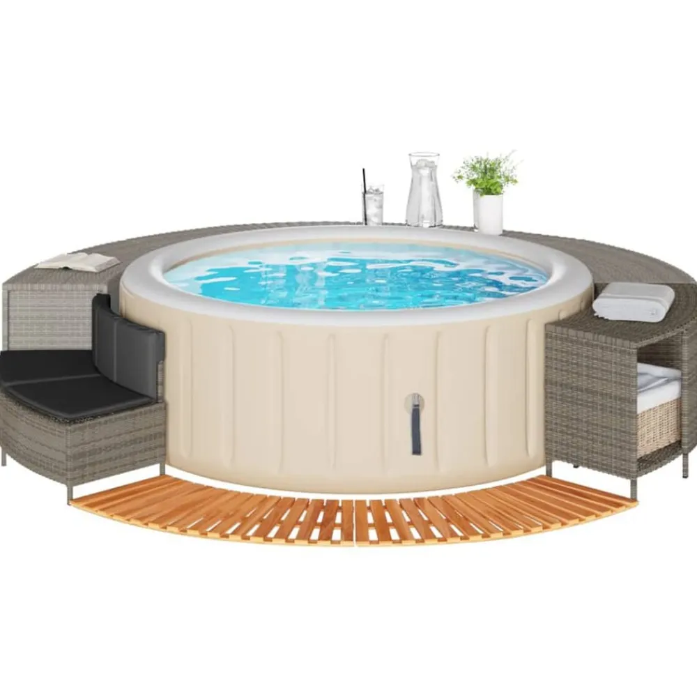 vidaXL Piscina Y Spa-Borde bañera hidromasaje madera acacia y ratán sintético