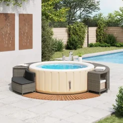 vidaXL Piscina Y Spa-Borde bañera hidromasaje madera acacia y ratán sintético