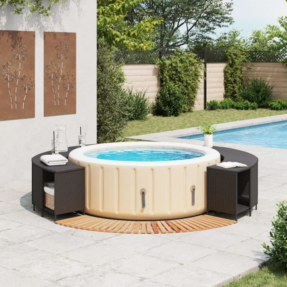 vidaXL Piscina Y Spa-Borde bañera hidromasaje madera acacia y ratán sintético