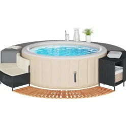 vidaXL Piscina Y Spa-Borde bañera hidromasaje madera acacia y ratán sintético