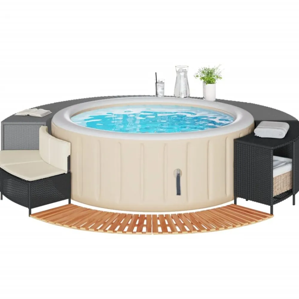 vidaXL Piscina Y Spa-Borde bañera hidromasaje madera acacia y ratán sintético