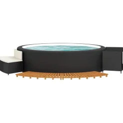 vidaXL Borde bañera hidromasaje madera acacia y ratán sintético Negro Best