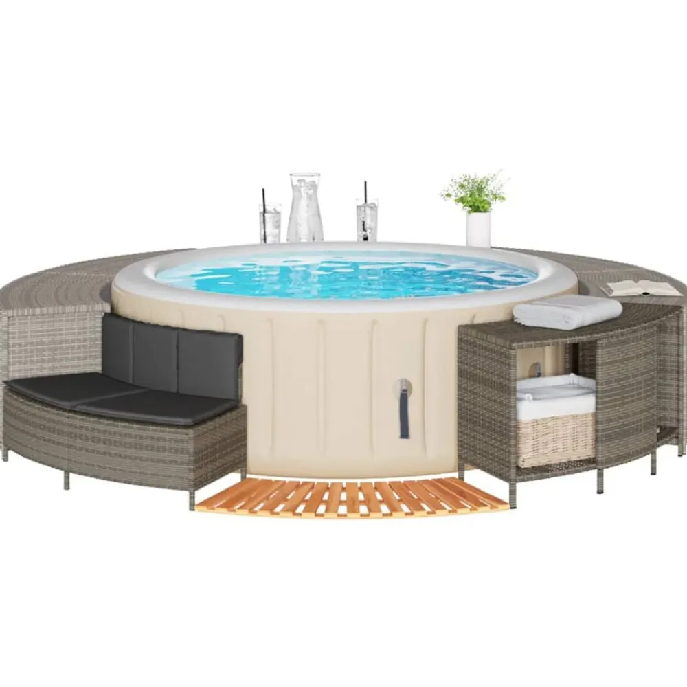 vidaXL Piscina Y Spa-Borde bañera hidromasaje madera acacia y ratán sintético