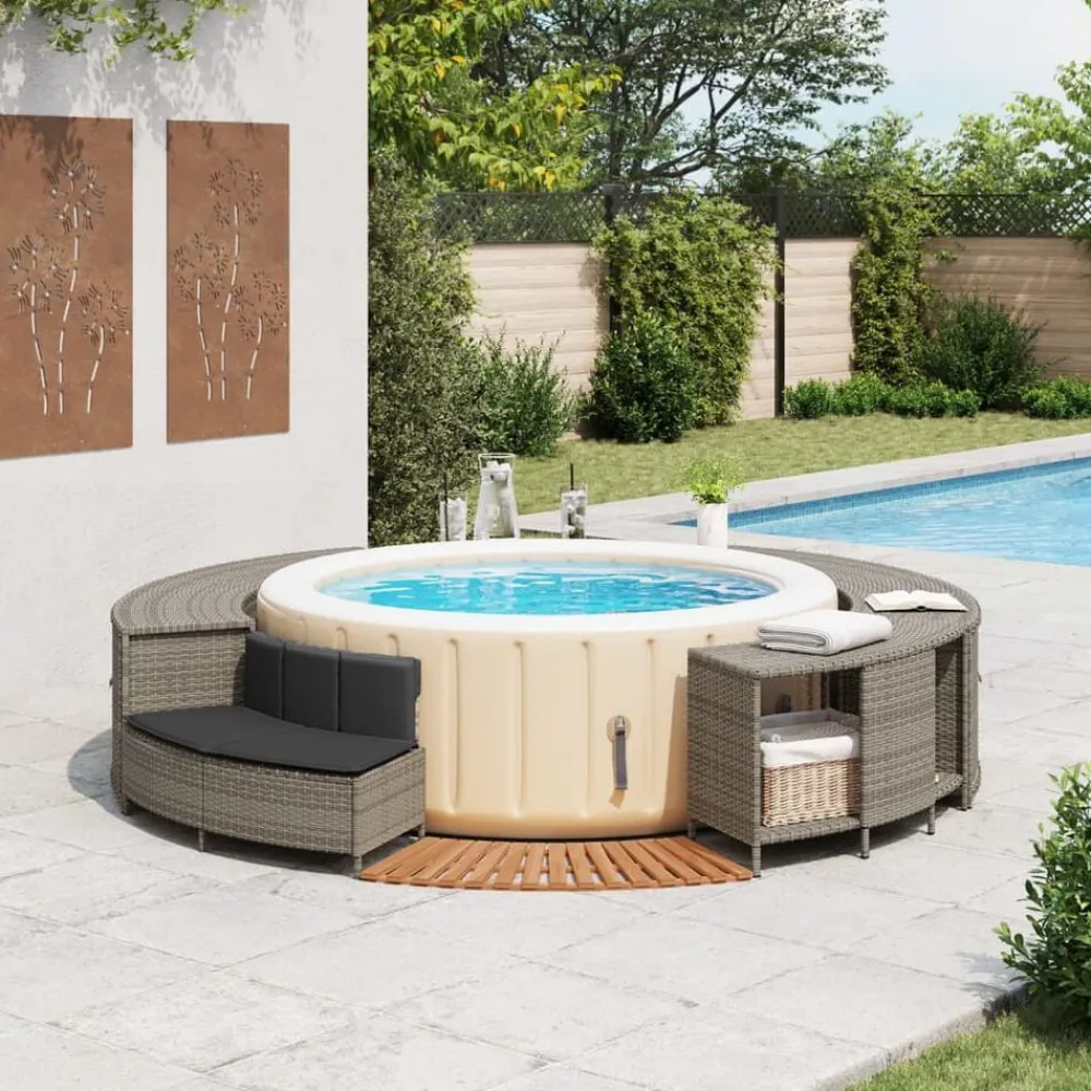 vidaXL Piscina Y Spa-Borde bañera hidromasaje madera acacia y ratán sintético